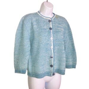 Vintage 50s Helen Harper Womens Sweater S Blue Cardigan Pinup